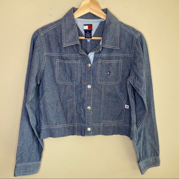 Tommy Hilfiger Chambray snap up jacket size Large - Picture 1 of 9